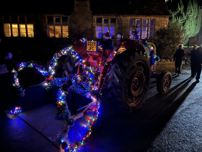 Santa arriving in his special tractor