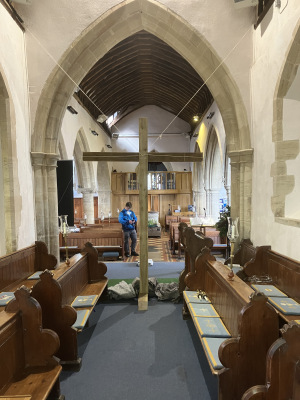preparing the cross for Good Friday